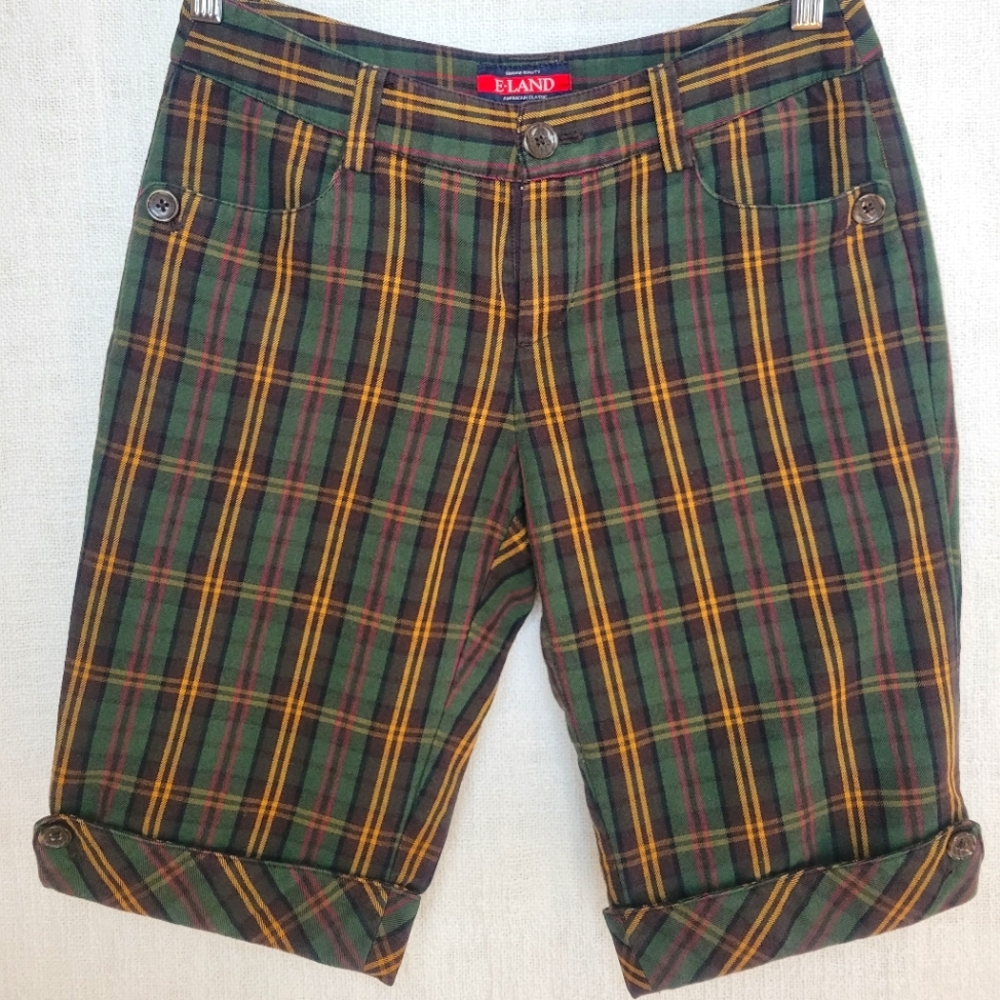 Striped Print Brown Pocket 90's Shorts- Size XS